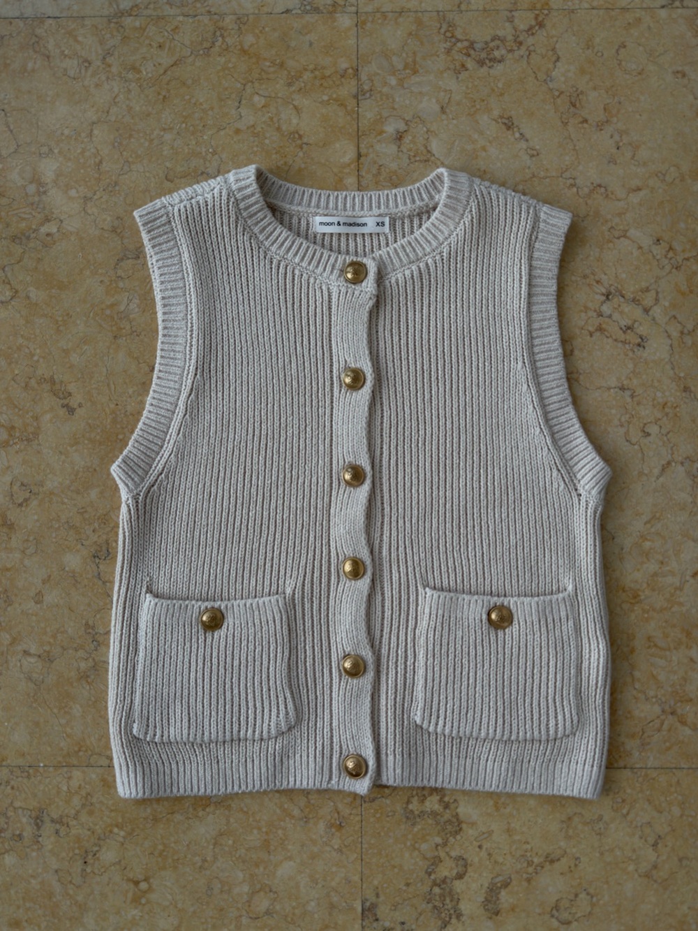 moon & madison Cream Knit Button-Front Vest